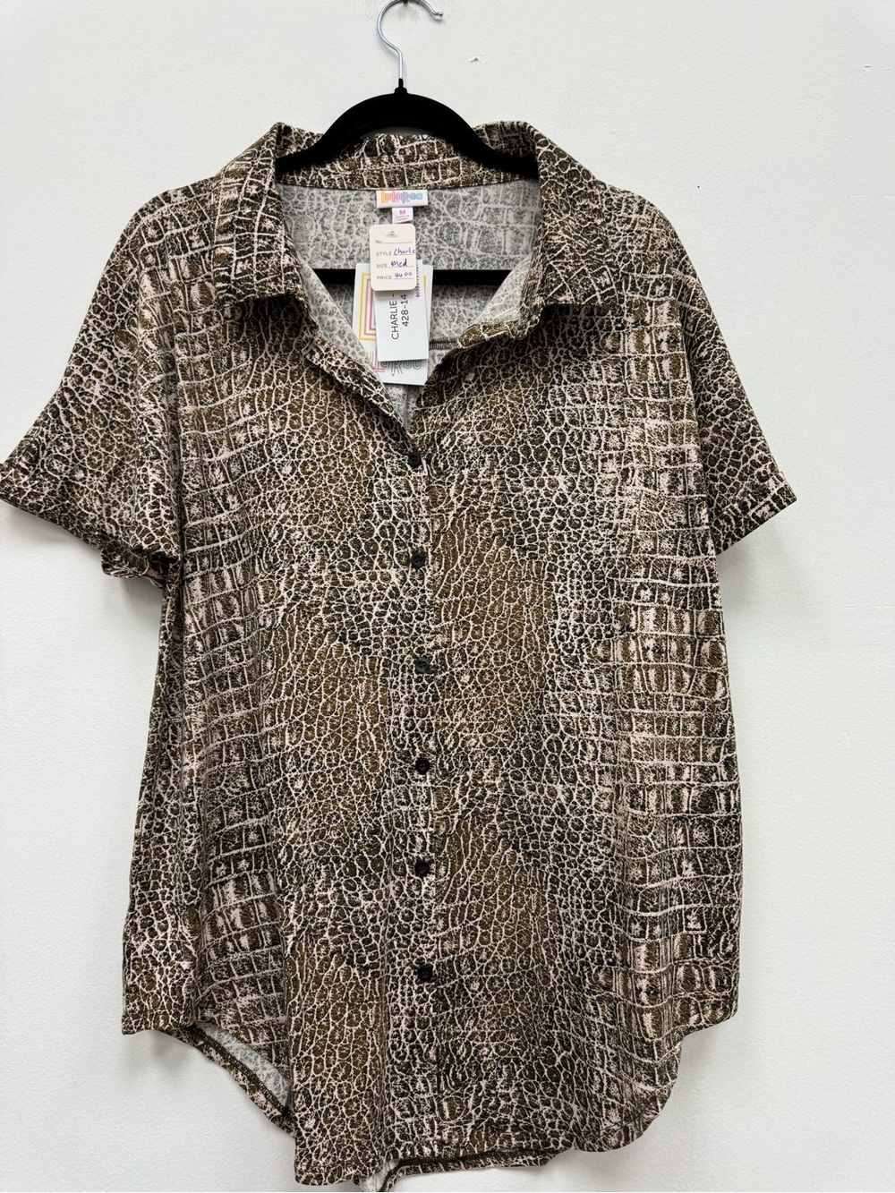 LuLaRoe Brown Croc-Print Button Down Shirt